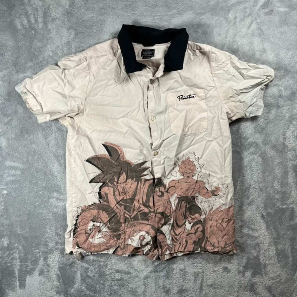 Dragon Ball Z Primitive Short Sleeve Button-Up Shirt Size S SS1 3 Goku Vintage